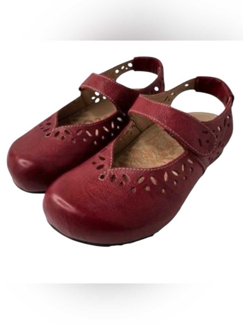 Aetrex Cheryl Red Burgundy Leather Mary Jane Slingback Clog Arch Cutout 8.5